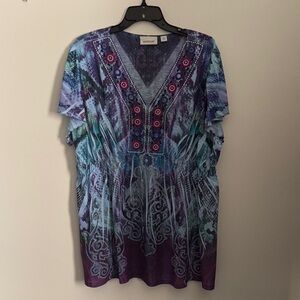 Avenue Purple and Blue Embellished V-Neck Tunic